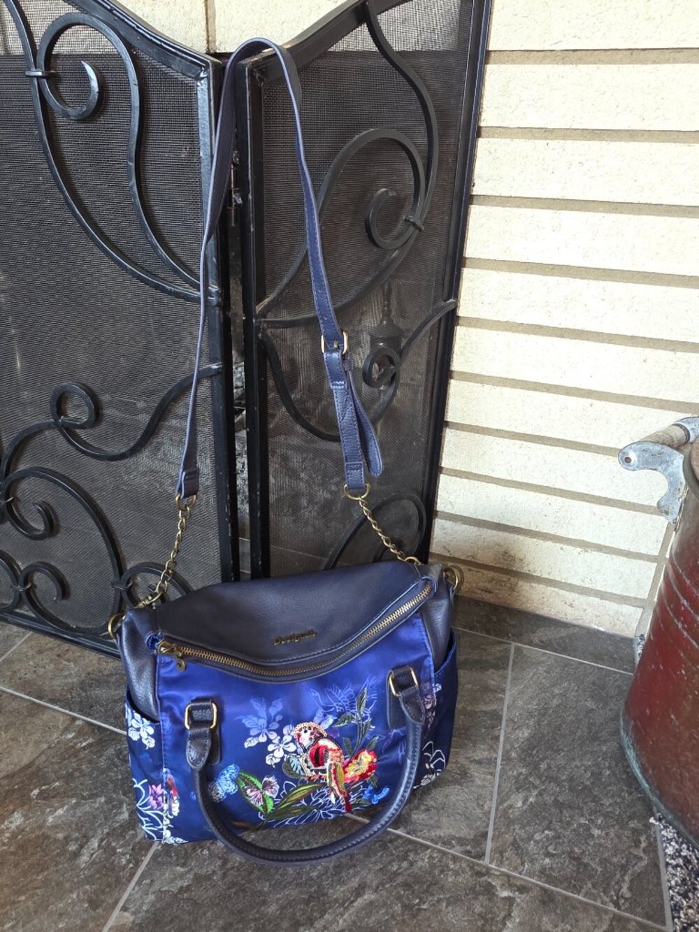 Desigual Birdpalm Loverty Blue Embroidered Sequin Hobo Bag Floral ✨ - Picture 5 of 13